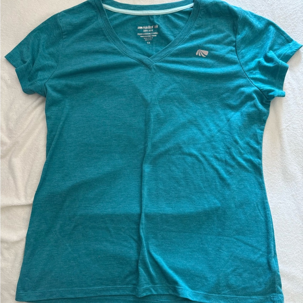 Marika Teal V-Neck Short Sleeve Top